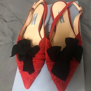 PRADA Red flats with black bow